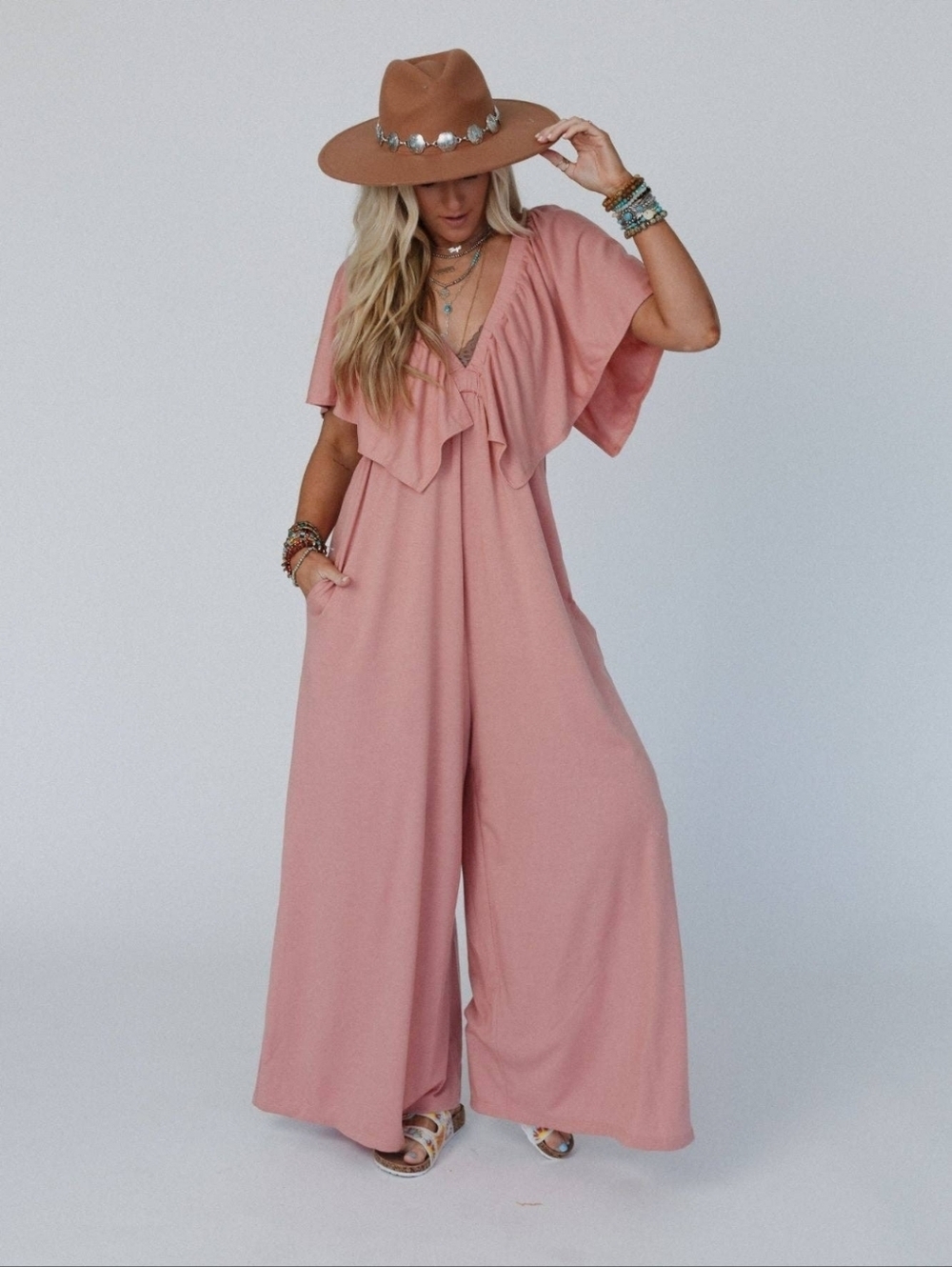 NWT Open Back Ruffle Jumpsuit - In Shadow Blush - Picture 4 of 9